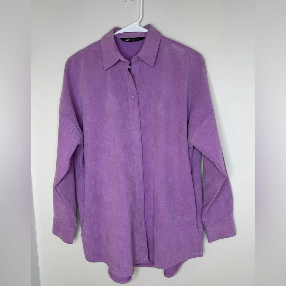 Zara Purple Lilac Casual Corduroy Button Front Oversized Shirt Jacket Shacket XS - Picture 2 of 16